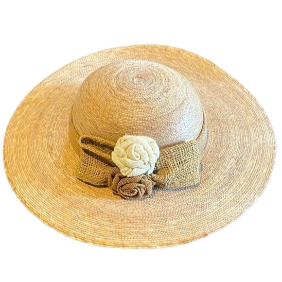Accessories - No Brand- Jute Summer Floppy Beach Hat with Flowers